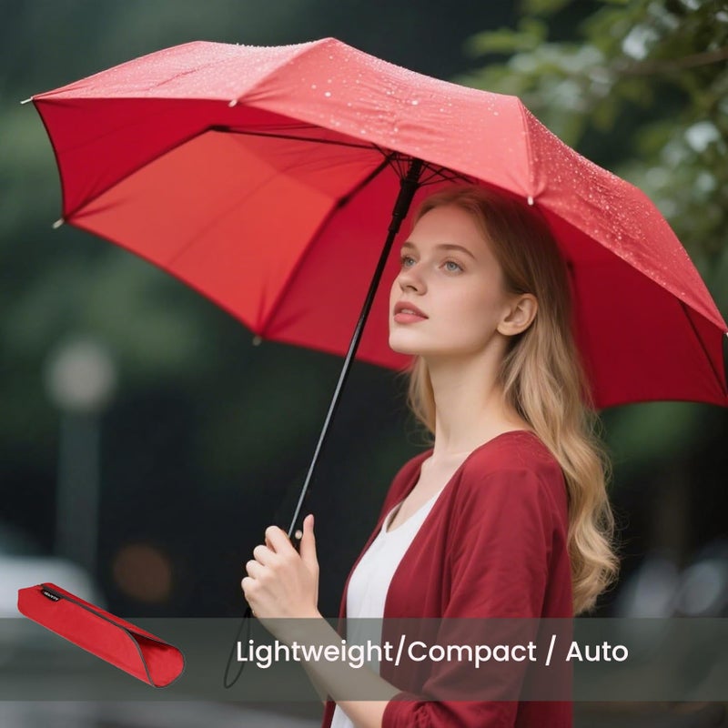SIEPASA Windproof Travel Compact Umbrella-Automatic Umbrellas for Rain-Compact Folding Umbrella, Travel Umbrella Compact, Small Portable Windproof Umbrellas for Men Women Teenage.(Big Red) - Image 2