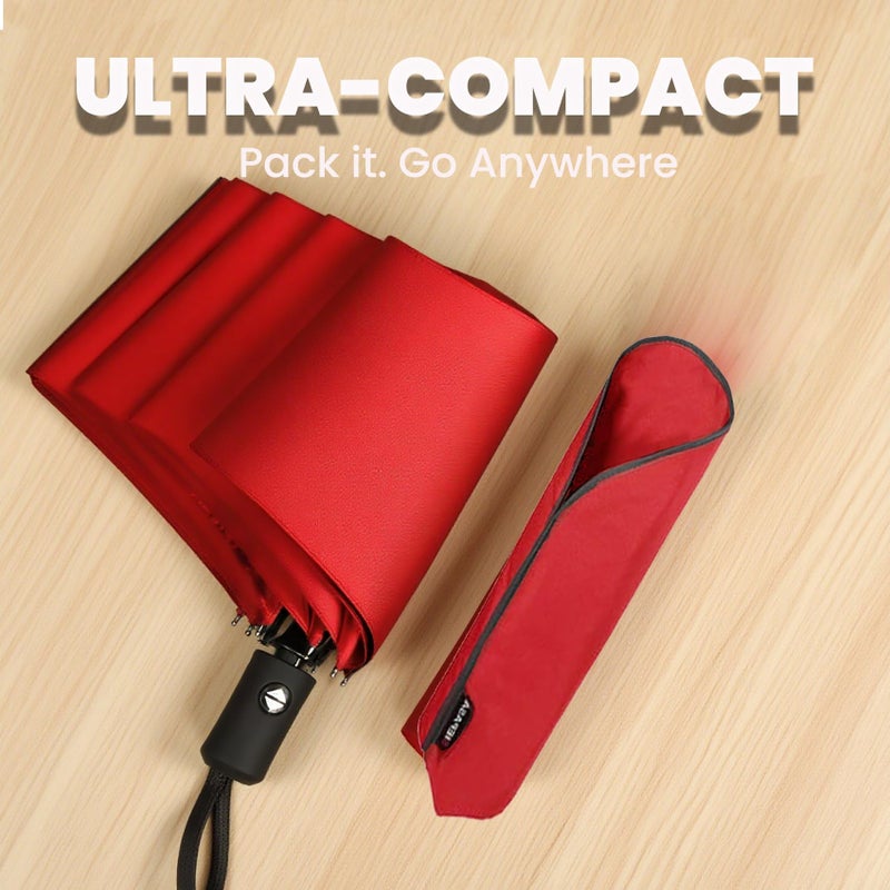 SIEPASA Windproof Travel Compact Umbrella-Automatic Umbrellas for Rain-Compact Folding Umbrella, Travel Umbrella Compact, Small Portable Windproof Umbrellas for Men Women Teenage.(Big Red) - Image 3