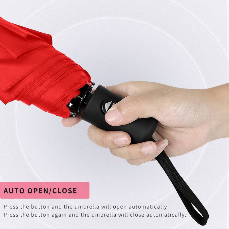 SIEPASA Windproof Travel Compact Umbrella-Automatic Umbrellas for Rain-Compact Folding Umbrella, Travel Umbrella Compact, Small Portable Windproof Umbrellas for Men Women Teenage.(Big Red) - Image 5