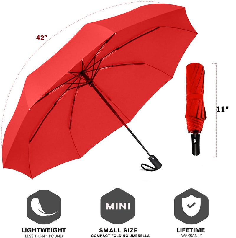 SIEPASA Windproof Travel Compact Umbrella-Automatic Umbrellas for Rain-Compact Folding Umbrella, Travel Umbrella Compact, Small Portable Windproof Umbrellas for Men Women Teenage.(Big Red) - Image 4