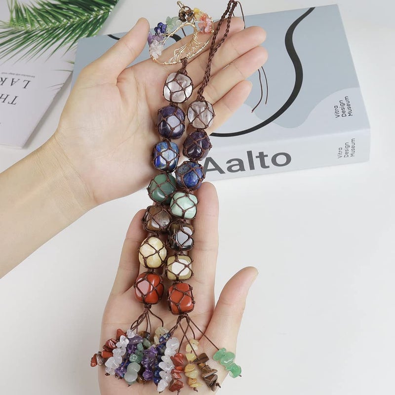 iSTONE 2 Pieces of 7 Chakras Healing Crystals and Tree of Life Wall Hanger Tumbled Gemstones Meditation Hanging Ornament Christmas Tree Memorial Hanging Pendant (Style 1) - Image 4