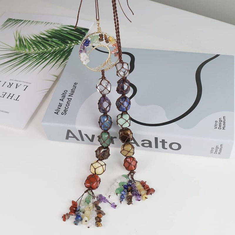 iSTONE 2 Pieces of 7 Chakras Healing Crystals and Tree of Life Wall Hanger Tumbled Gemstones Meditation Hanging Ornament Christmas Tree Memorial Hanging Pendant (Style 1) - Image 5