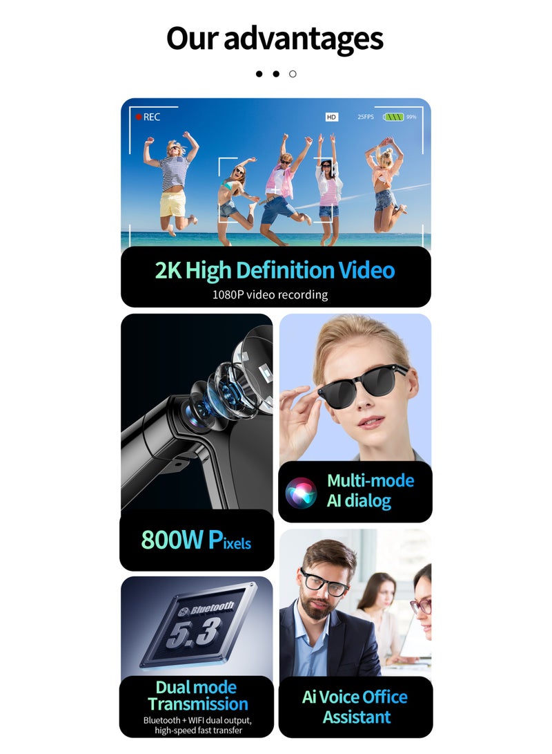 Domars AI Shooting Smart Bluetooth Glasses for Men & Women – 800W Pixel HD Camera, 2K Video Recording, AI Voice Assistant, Noise Canceling, Instant WiFi Transfer, Long-Lasting Battery for Travel, Sports And Office - Image 3