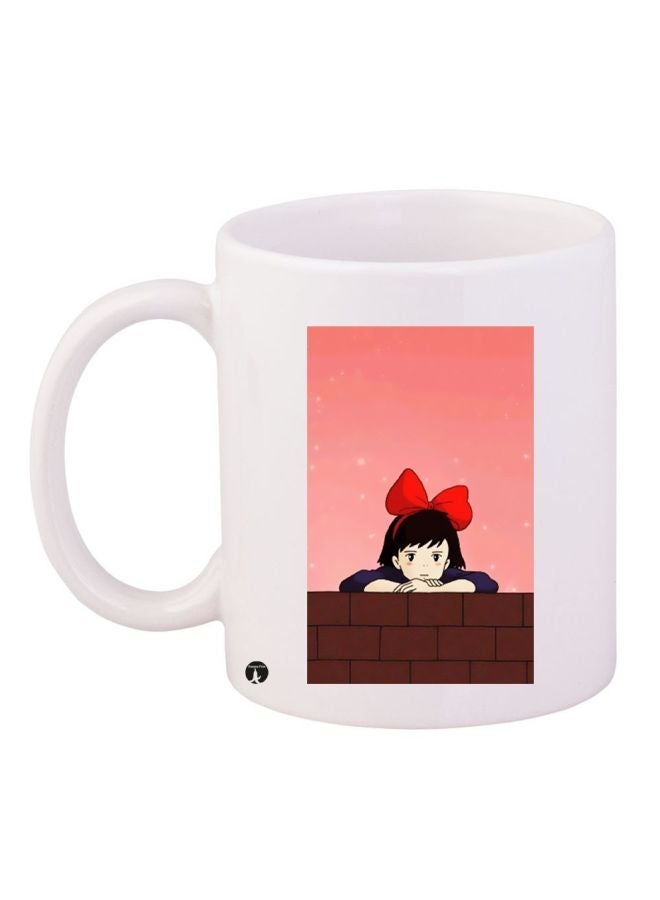 RYN Cartoon Girl Printed Coffee Mug White/Brown/Red 11ounce