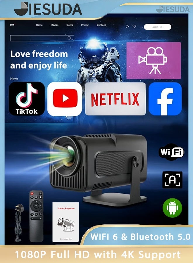 JieSuDa Smart 5G Portable Projector – 1080P Full HD, 4K Support, WiFi 6 & Bluetooth 5.0, Android 11 with Auto Keystone, Electric Focus, HiFi Speakers – Compatible with iOS/Android/HDMI/USB/PS4/PS5/Laptops - Image 1