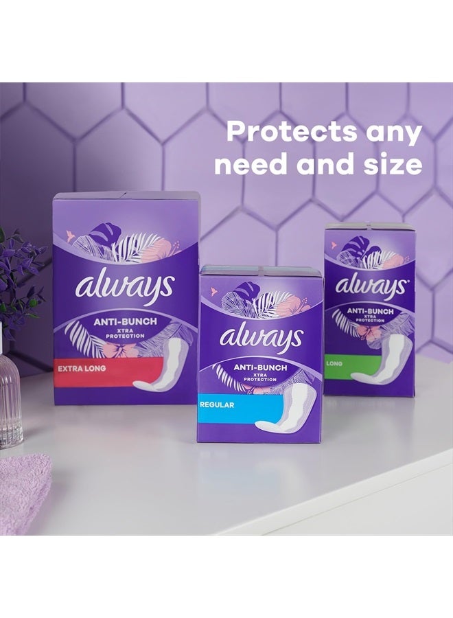 Anti-Bunch Xtra Protection, Panty Liners for Women, Extra Long Length, Unscented, 92 Count (Pack of 4) (368 Count) (Packaging May Vary)