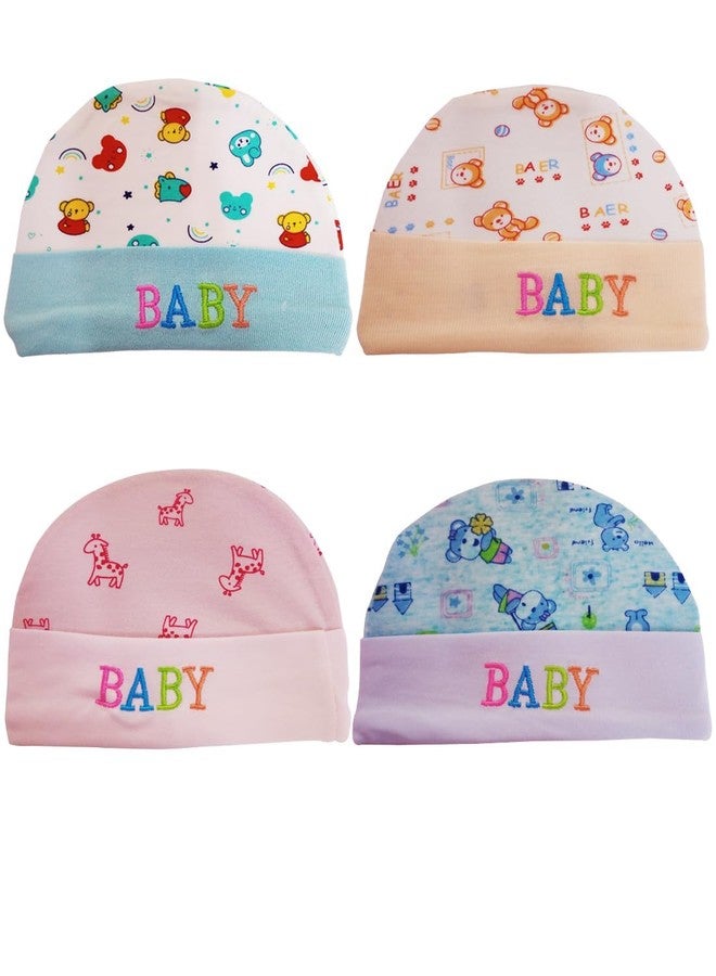 4NEwBiES New Born Baby Stylish Cotton Cap (Multicolor ; 0 to 6 Months Babies) Pack of 2 (Color Design May Vary) - Image 5