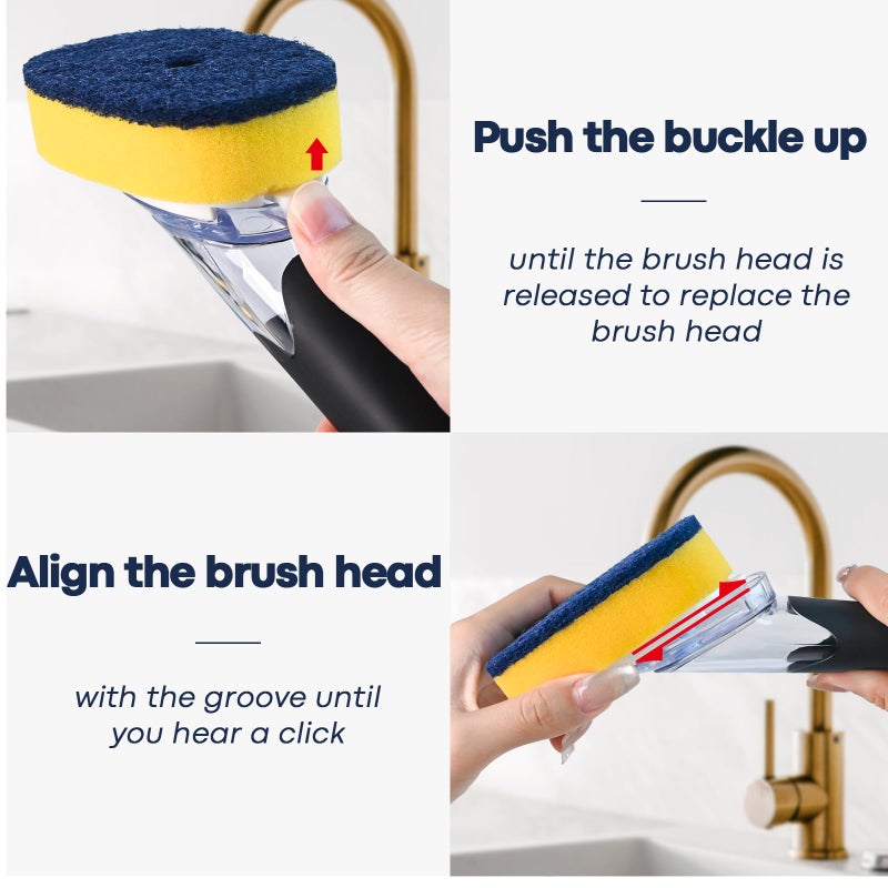 RIMAY Dish Brush with Soap Dispenser Storage Set with 2 PCS Sponge Refills & Holder, Soap Dispensing Dish Brushes, Sponge with Soap Dispenser Handle, Dish Sponges with Handle for Dishes Pans Pots Sink - Image 4