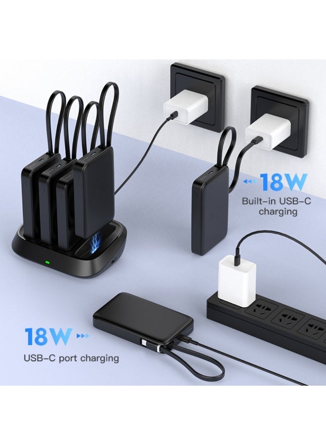 Domars 15W Magnetic Wireless Power Banks Charging Station, 4Pcs 10000mAh Shared Power Bank with Built-in Cables, PD 20W & 22.5W Fast Charging Dock for Restaurant Office,Party Gatherings, Outdoor Camping Etc,for iPhone17/16/15 Series And Android Phones （Black） - Image 4