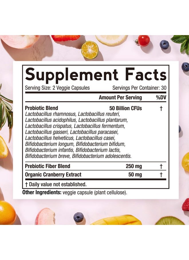 Doctor's Recipes OmniRecipes Probiotic for Women, 60 Caps 50 Billion CFU 16 Strains, with Organic Prebiotics Cranberry for Digestive Immune Vaginal & Urinary Health, Shelf Stable, Delayed Release, No Soy Gluten Dairy  - Image 2