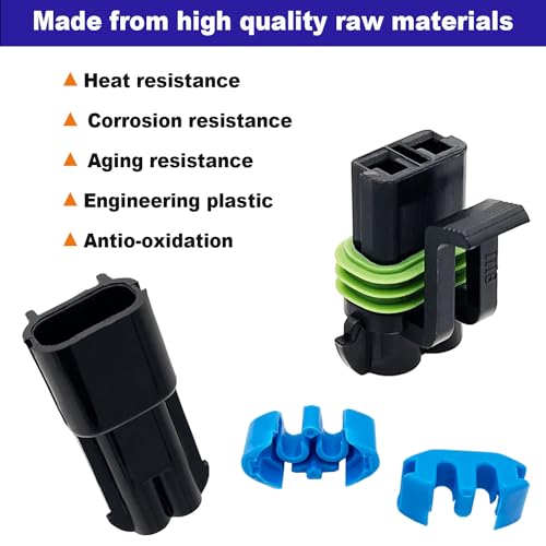 Twippo 14-12 AWG 2 Pin Connector Weather Pack Connectors Kit 2 Wire Automotive Electrical Waterproof Connectors Plug Terminals with 32pcs Shrink Tubing Kit (8 Set) - Image 3