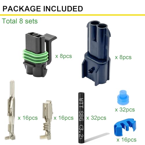 Twippo 14-12 AWG 2 Pin Connector Weather Pack Connectors Kit 2 Wire Automotive Electrical Waterproof Connectors Plug Terminals with 32pcs Shrink Tubing Kit (8 Set) - Image 2