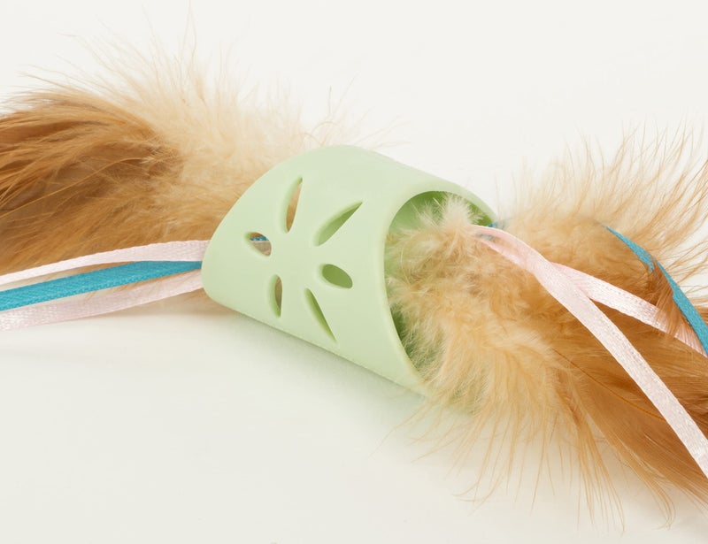 SmartyKat Flutter Roller Feather & Ribbon Chase Cat Toy - Green, One Size - Image 3