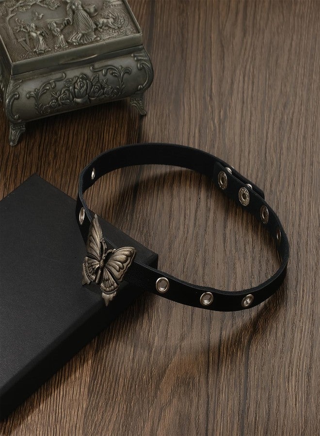 Aroncent Womens Butterfly Leather Choker: Adjustable Choker Black PU Collar with Metal Butterfly Pendant - Bohemian Vintage Punk Gothic Necklace - Image 5