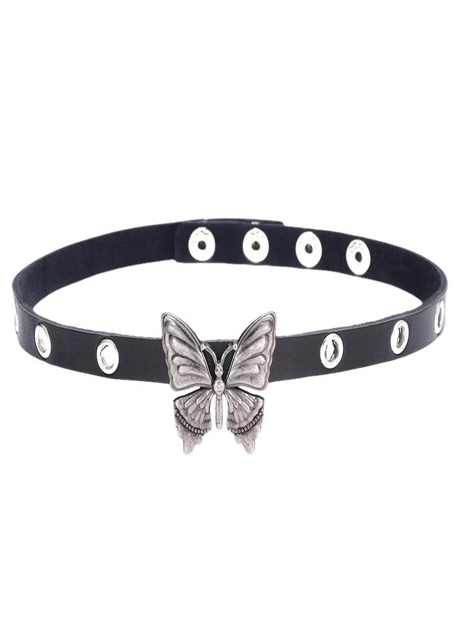 Aroncent Womens Butterfly Leather Choker: Adjustable Choker Black PU Collar with Metal Butterfly Pendant - Bohemian Vintage Punk Gothic Necklace - Image 1