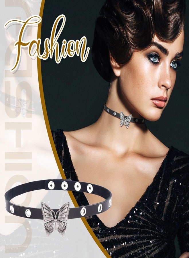 Aroncent Womens Butterfly Leather Choker: Adjustable Choker Black PU Collar with Metal Butterfly Pendant - Bohemian Vintage Punk Gothic Necklace - Image 4