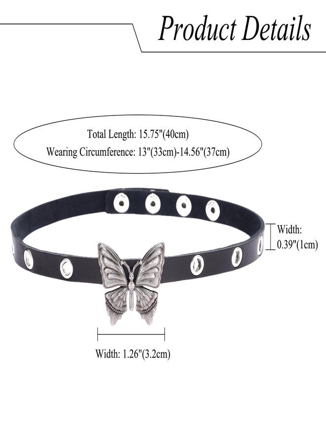 Aroncent Womens Butterfly Leather Choker: Adjustable Choker Black PU Collar with Metal Butterfly Pendant - Bohemian Vintage Punk Gothic Necklace - Image 2