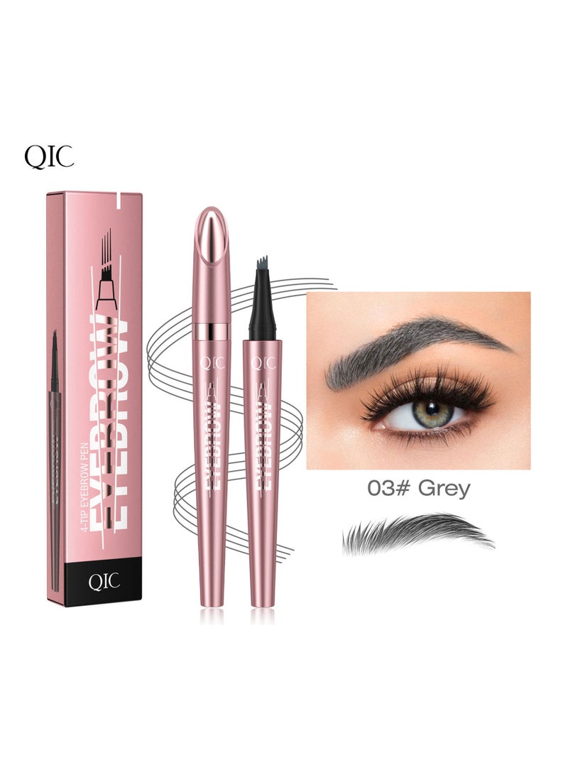 QIC Microblading Eyebrow Pen, 2026 New 4-Tip 3D Eyebrow Pencil, Waterproof Long-Lasting Fine Stroke Contouring Pen, Premium Natural Magic Brow Makeup for All-Day Wear (Gray) - Image 1