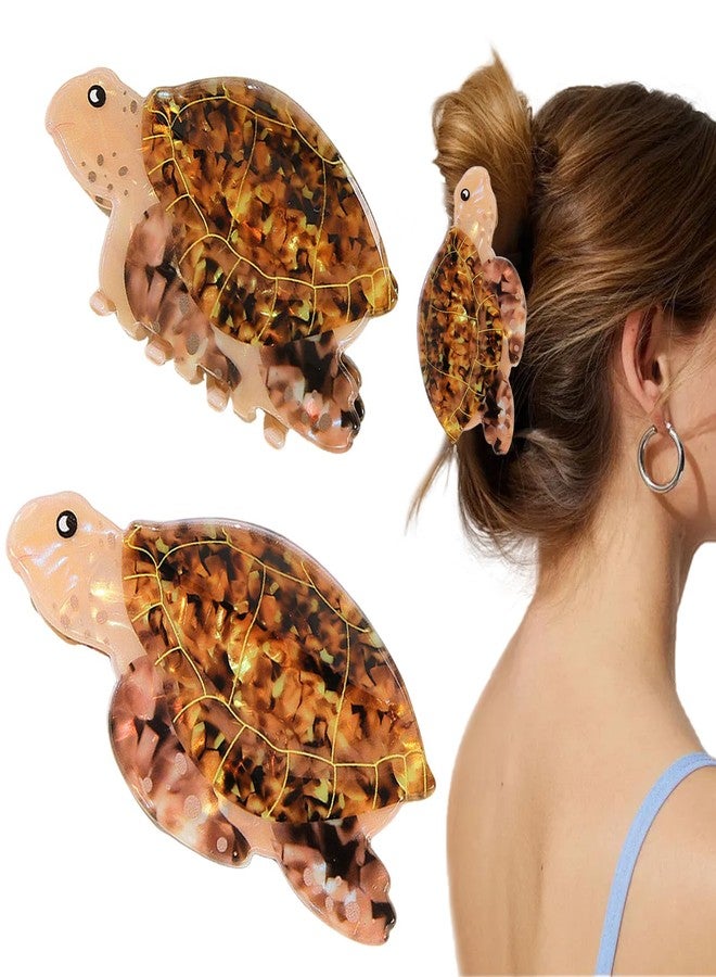 KuuGuu 2 PCS Gold Sea Turtle Hair Clip Novelty Acetate Hair Claw Clip 2 Size Aquatic Animal Cute Barretttes Fashion Non-slip Headdress Elegant Sea Turtle Hair Accessories Decoration for Women Girls - Image 1