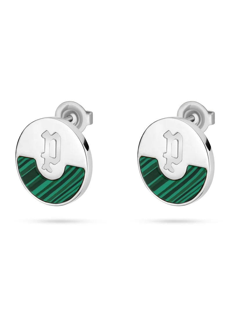 Police Green/Silver Ellipse Stud Earrings for Women | Best Price UAE