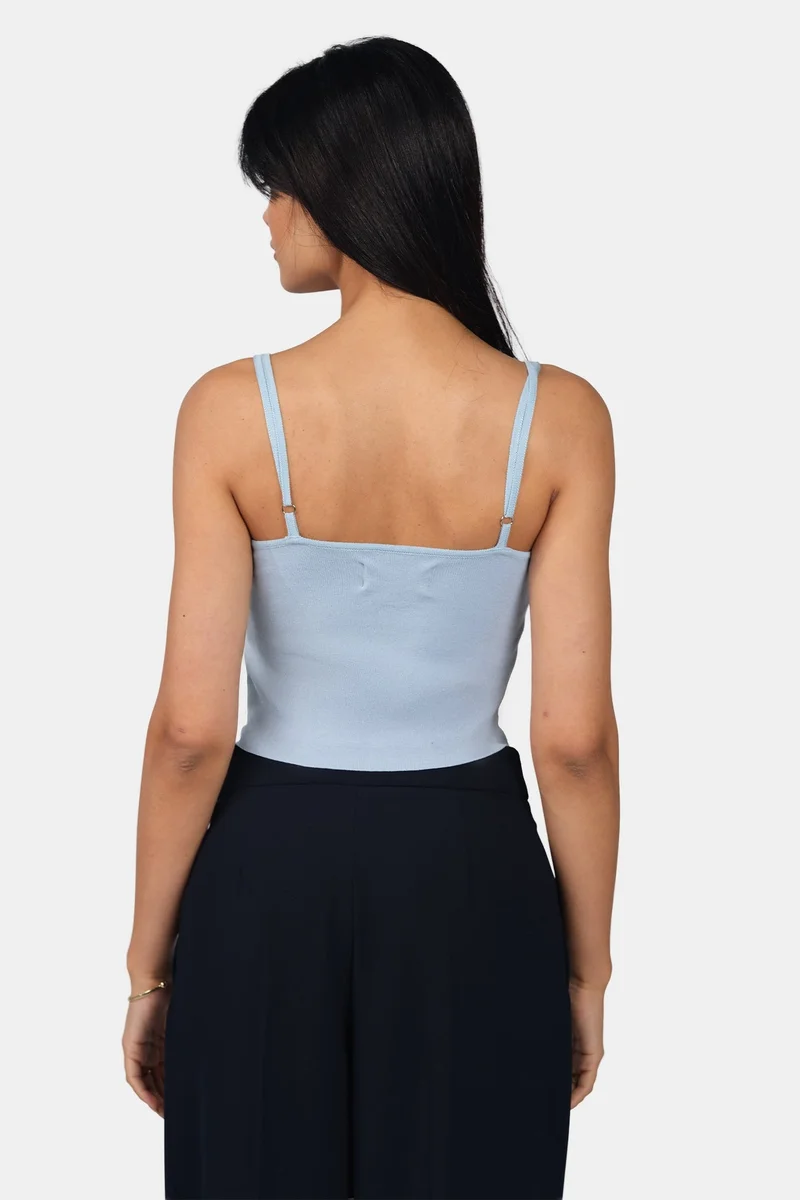 Virgio Blue Self Design Viscose V-Neck Slim Fit Strappy Knit Cami for Women for Women | Best Price UAE