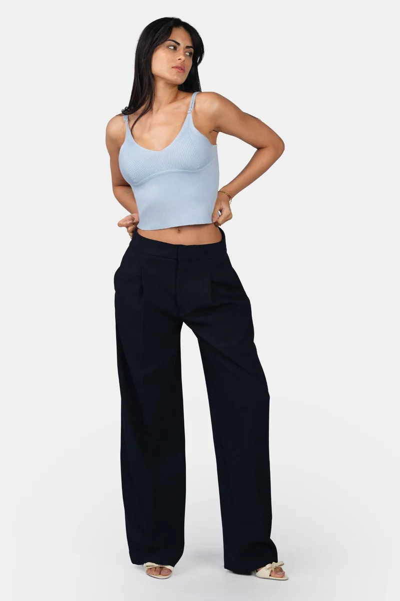 Virgio Self Design Viscose V-Neck Slim Fit Strappy Knit Cami for Women