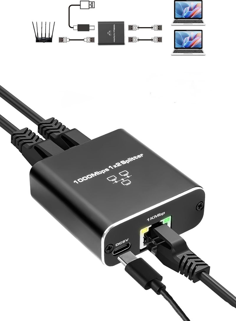Gigabit Ethernet Splitter 1 to 2, Aluminium LAN Splitter 1000Mbps RJ45 Ethernet Switch Network Splitter for Cat5/5e/6/7/8  - Image 1