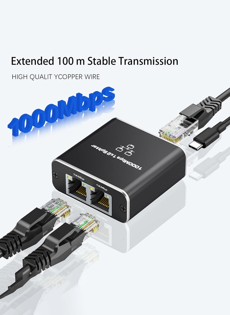 Gigabit Ethernet Splitter 1 to 2, Aluminium LAN Splitter 1000Mbps RJ45 Ethernet Switch Network Splitter for Cat5/5e/6/7/8  - Image 2