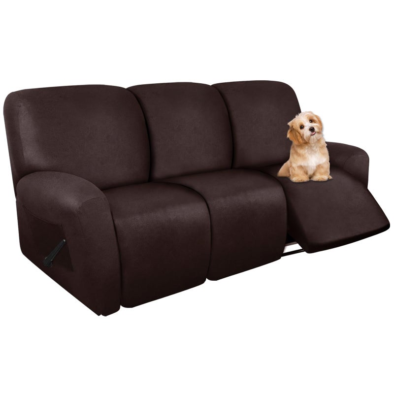 molasofa Recliner Sofa Covers - 8 Pieces Stretch Leather Like Large Couch Covers for 3 Seats Reclining Slipcovers Soft Jacquard Pattern Furniture Protector with Elastic Bottom (Chocolate) - Image 1