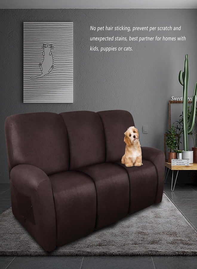 molasofa Recliner Sofa Covers - 8 Pieces Stretch Leather Like Large Couch Covers for 3 Seats Reclining Slipcovers Soft Jacquard Pattern Furniture Protector with Elastic Bottom (Chocolate) - Image 2