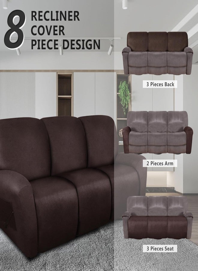molasofa Recliner Sofa Covers - 8 Pieces Stretch Leather Like Large Couch Covers for 3 Seats Reclining Slipcovers Soft Jacquard Pattern Furniture Protector with Elastic Bottom (Chocolate) - Image 5