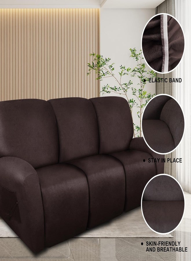molasofa Recliner Sofa Covers - 8 Pieces Stretch Leather Like Large Couch Covers for 3 Seats Reclining Slipcovers Soft Jacquard Pattern Furniture Protector with Elastic Bottom (Chocolate) - Image 4