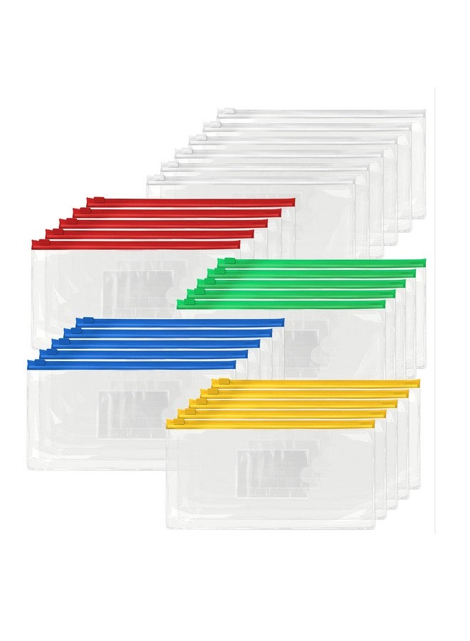 Vantasii 26 Clear Zip Envelope File Bill Document Bag Pocket Pencil Case With Tag Pocket 5 Assorted Colors 9.1” X 4.7”Fit A6 Sheets  - Image 1