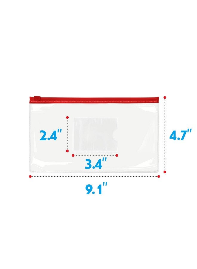 Vantasii 26 Clear Zip Envelope File Bill Document Bag Pocket Pencil Case With Tag Pocket 5 Assorted Colors 9.1” X 4.7”Fit A6 Sheets  - Image 2