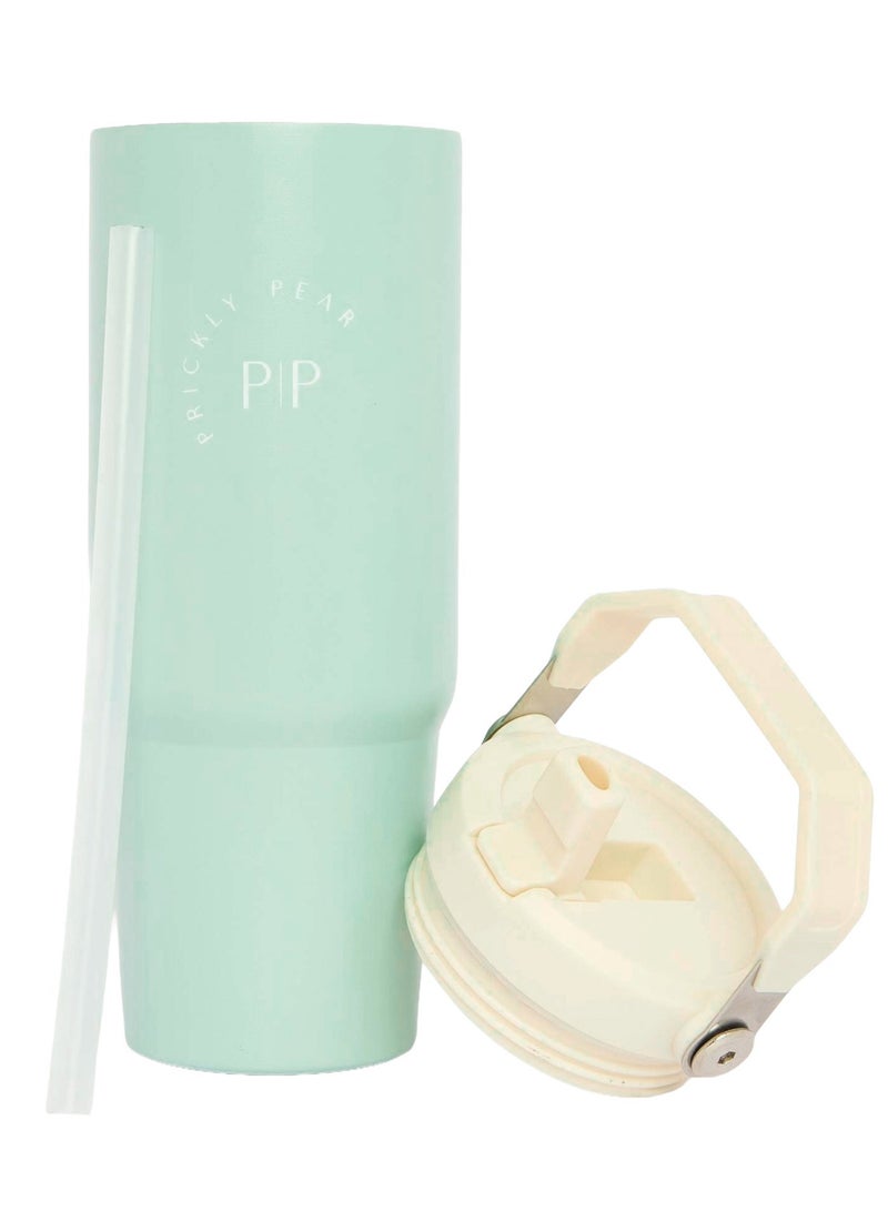 Prickly Pear Stainless Steel 30 Oz Hydrator Water Bottle 2.0 - Top Handle Sage & Cream Logo - Image 1