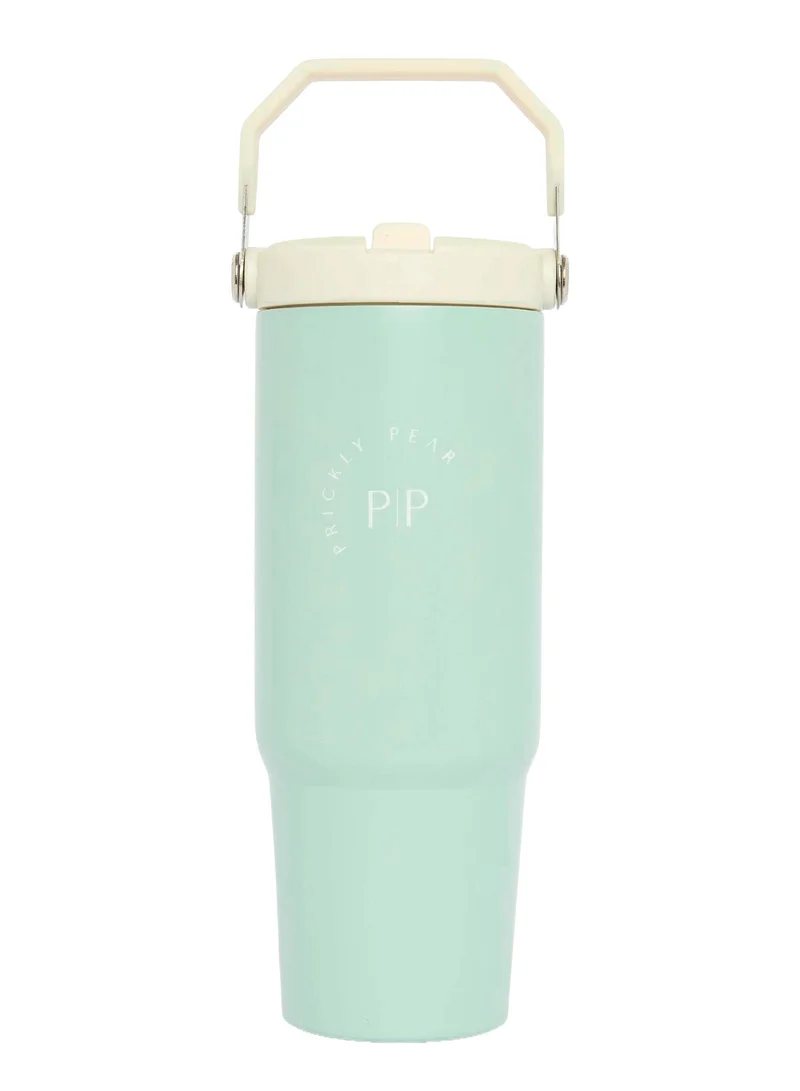 Prickly Pear Stainless Steel 30 Oz Hydrator Water Bottle 2.0 - Top Handle Sage & Cream Logo