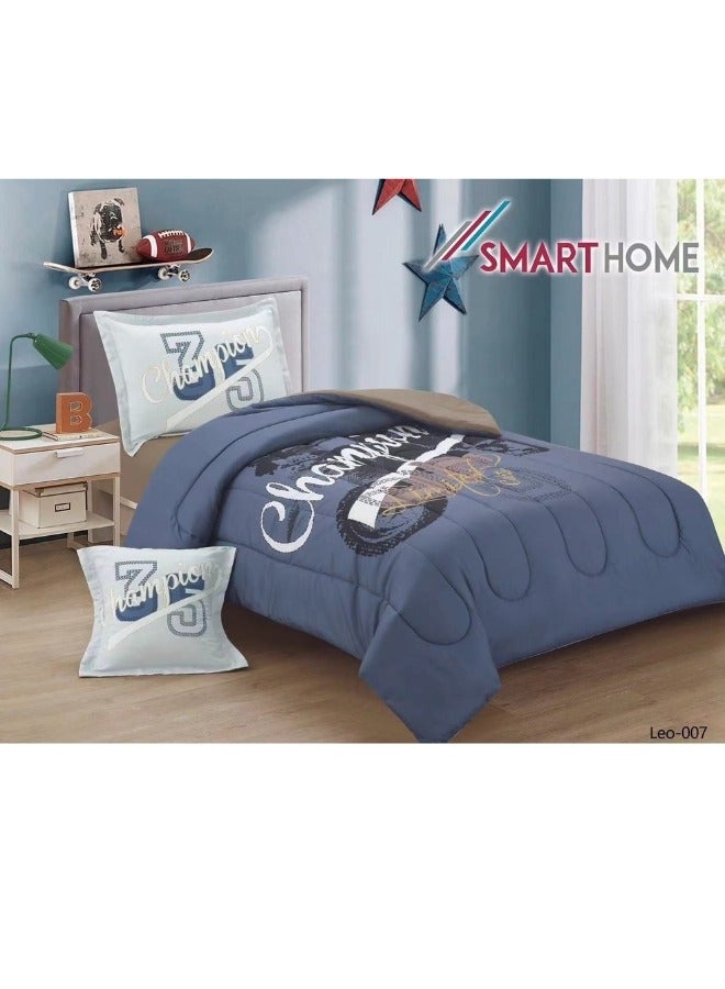 سمارت هوم طقم مفارش ولحاف أطفال ذو حشوة متوسطة مكون من4 قطع قابل للعكس شرشف مطاط مقاس 170*230سم للأولاد والبنات - Image 1