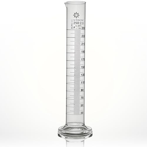 SCIENCENT WITH DEVICE Premium Lab Glass Graduated Cylinder 250 ml Class A ±1ml Borosilicate 250ml Measuring Cylinder - Image 3