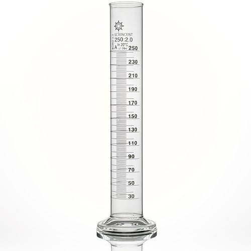 SCIENCENT WITH DEVICE Premium Lab Glass Graduated Cylinder 250 ml Class A ±1ml Borosilicate 250ml Measuring Cylinder - Image 2