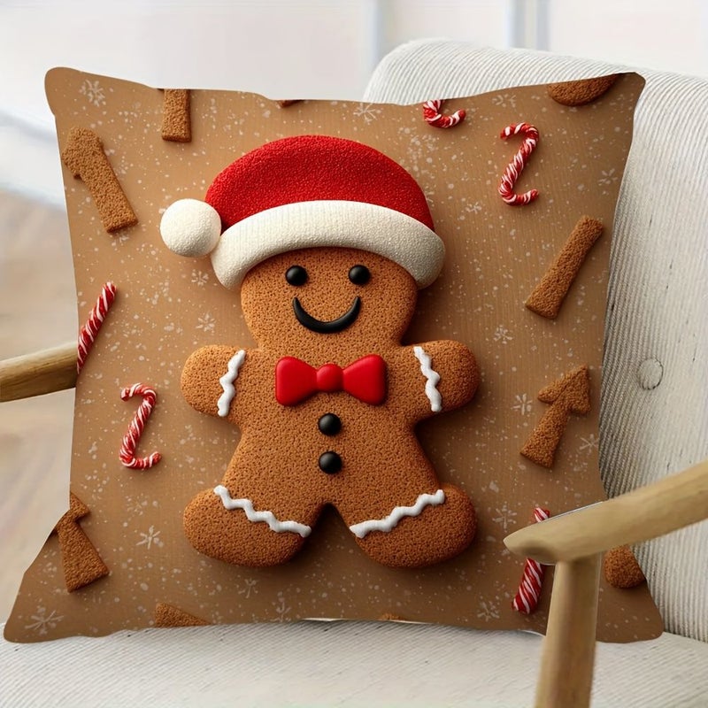 16 X 16 Inch Smiling Gingerbread Man Plush Cover Traditional Cookie Design With Icing Details Soft Plush Cover For Sofa Bed Cozy Room Holiday Decor Hand Wash Only Zipper Closure No Insert - Image 5