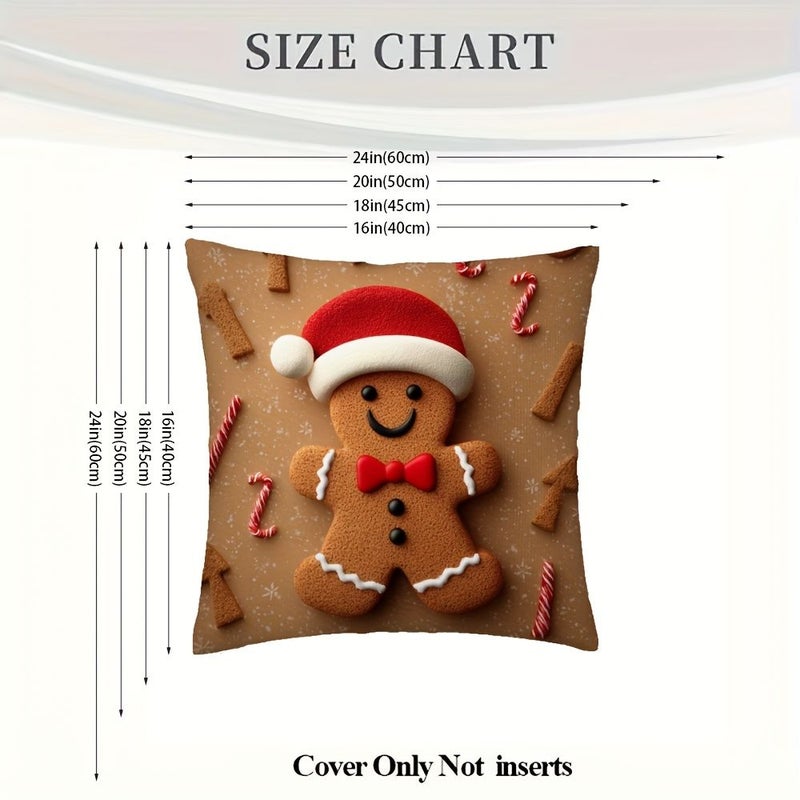 16 X 16 Inch Smiling Gingerbread Man Plush Cover Traditional Cookie Design With Icing Details Soft Plush Cover For Sofa Bed Cozy Room Holiday Decor Hand Wash Only Zipper Closure No Insert - Image 3
