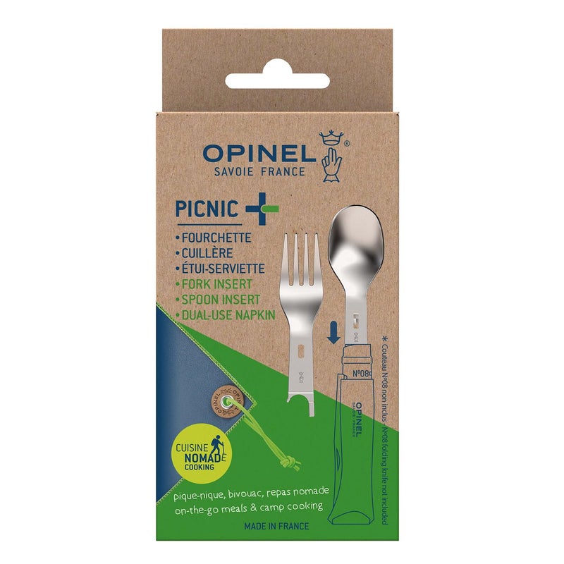 Opinel Picnic+ Cutlery Insert Set for No. 8 Folding Pocket Knives, Fork and Spoon Insert, Micro Fiber Napkin, Made in France - Image 3