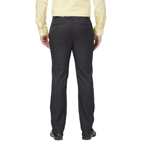 Raymond Men's Striped Slim Fit Mid Rise Formal Trousers, Poly Viscose Blend, Flat Front, Premium Office Black - Image 4