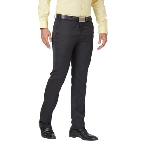 Raymond Men's Striped Slim Fit Mid Rise Formal Trousers, Poly Viscose Blend, Flat Front, Premium Office Black - Image 2