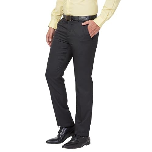 Raymond Men's Striped Slim Fit Mid Rise Formal Trousers, Poly Viscose Blend, Flat Front, Premium Office Black - Image 3