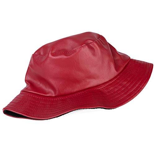 ZLYC Unisex Fashion Bucket Hat PU Leather Rain Hat Waterproof (Red) - Image 4