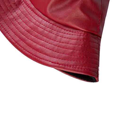 ZLYC Unisex Fashion Bucket Hat PU Leather Rain Hat Waterproof (Red) - Image 5