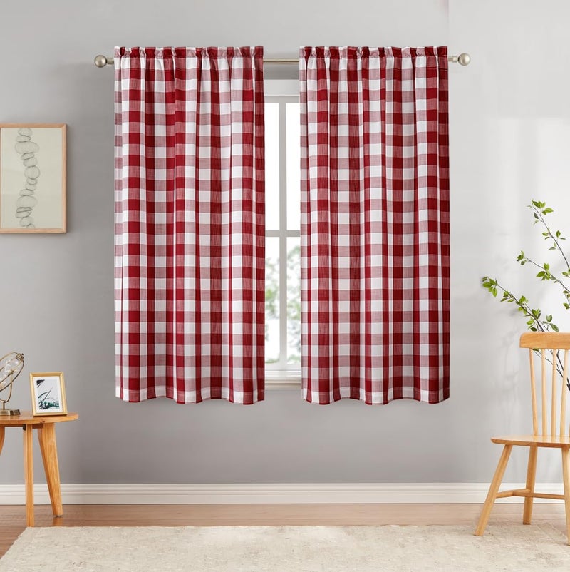 Bapawfish Red Gingham Buffalo Plaid Window Curtain Panel 63 inches LengthBurgundy Buffalo Check Rod Pocket Window TreatmentRustic Farmhouse Style Drapes BedroomLiving Room40 Wx63 Lx2RedWhite