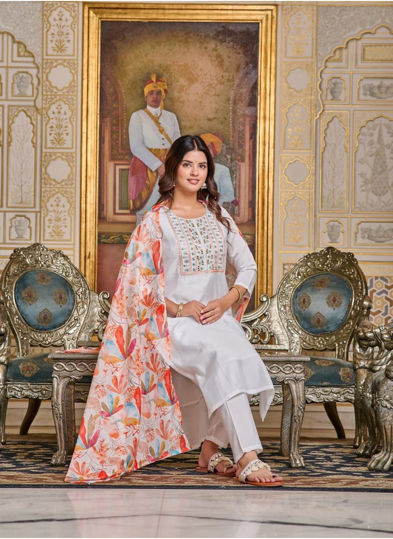 Women Chanderi White Kurta with Pant and Digital Print Dupatta Set - pzsku/Z697BD873F709D5CEC8E4Z/45/_/1736165582/5c75cf22-6374-47e6-875d-a39421342beb