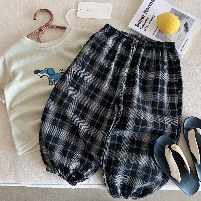 Kids Plaid Lantern Pants Summer Mosquito-Repellent Loose Trousers - Image 1